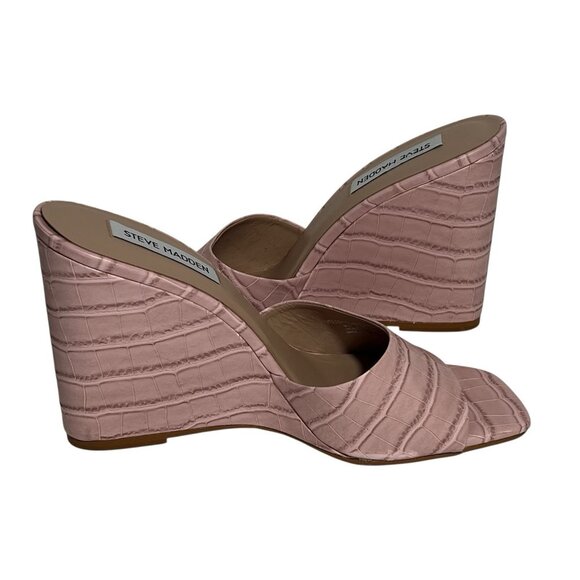 Steve Madden Women’s Size 8.5 M Veles Wedge Sandal Pink Croco - Picture 7 of 12